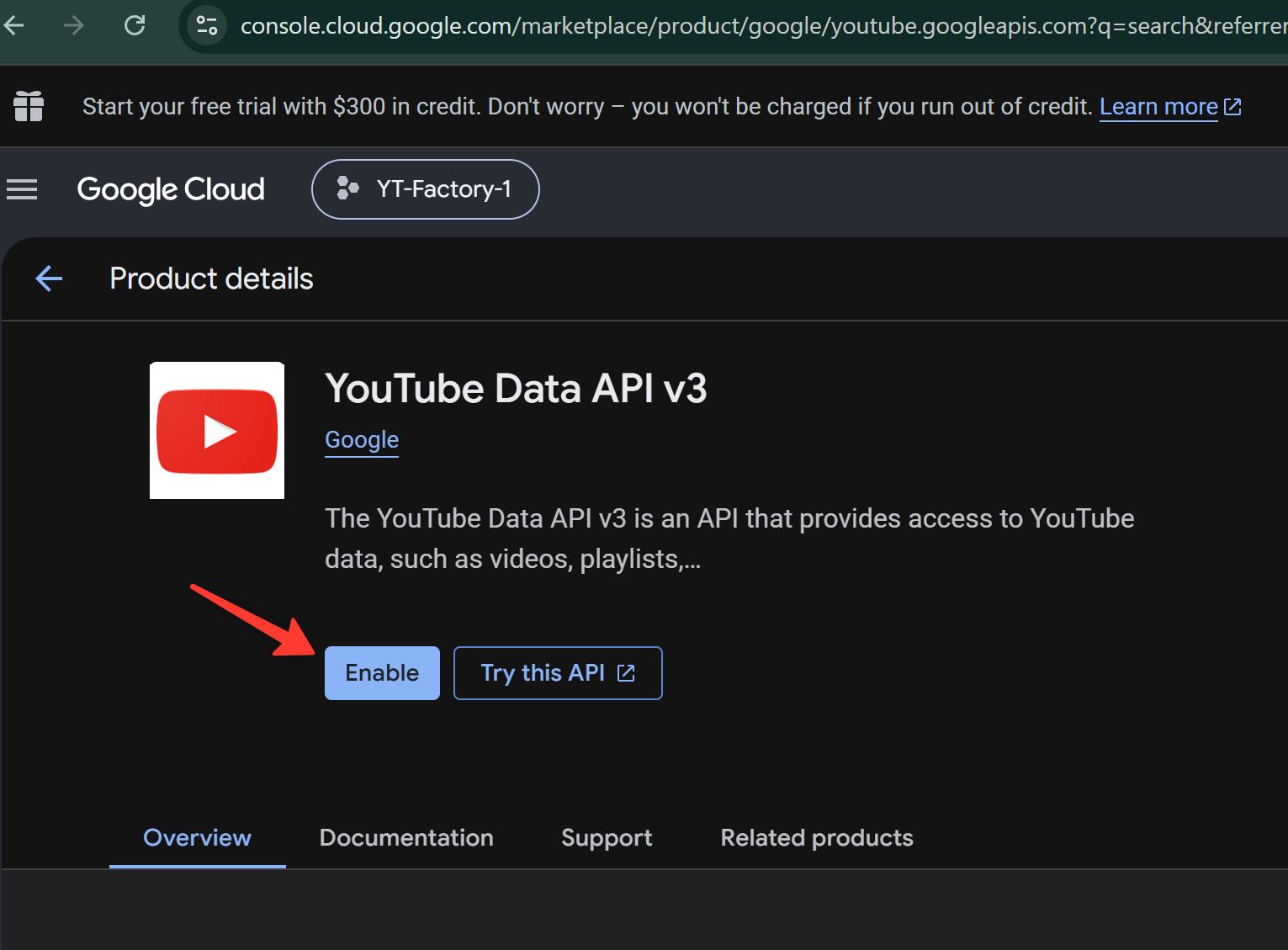 Включить API 
